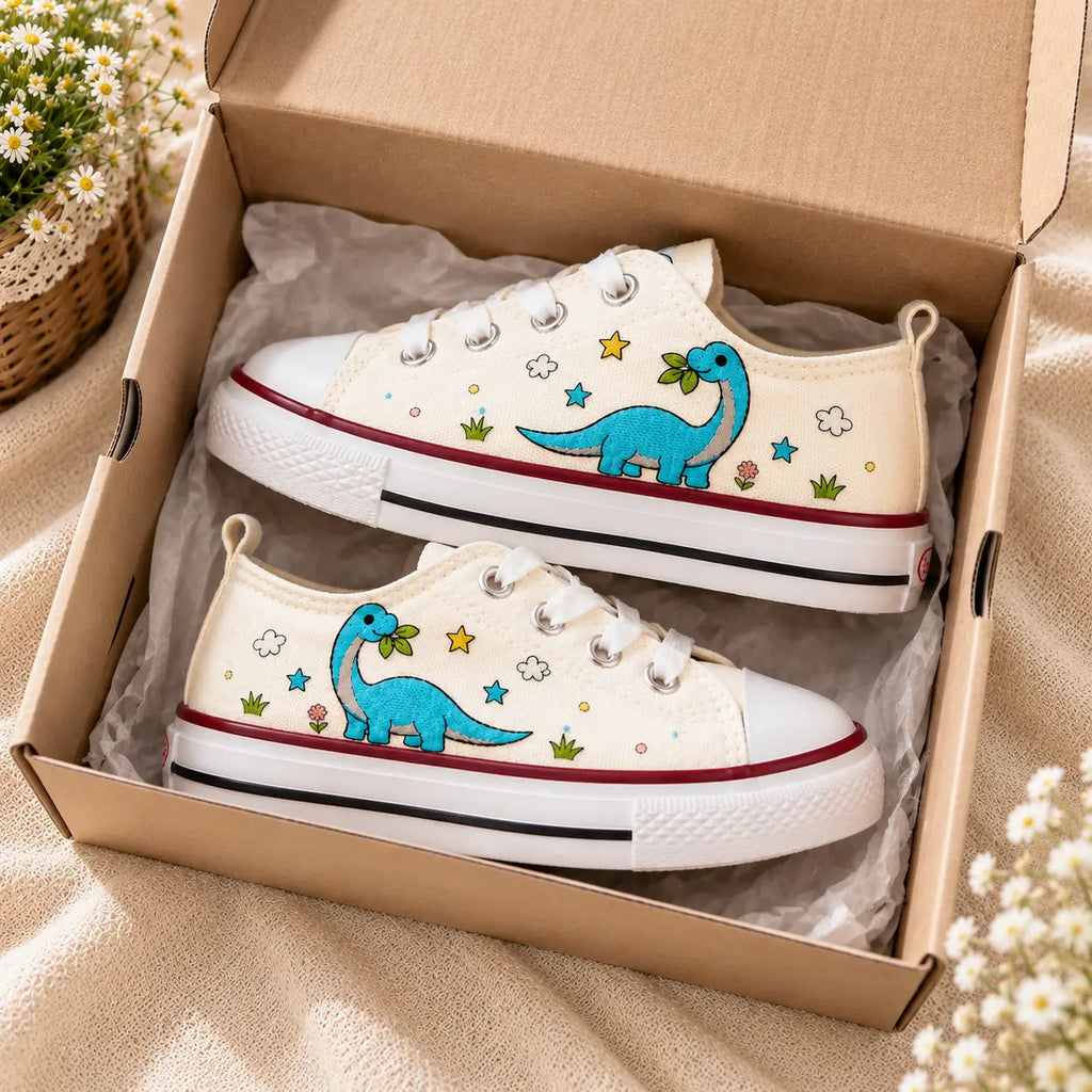Personalized Dinosaur Embroidered Kids Sneakers