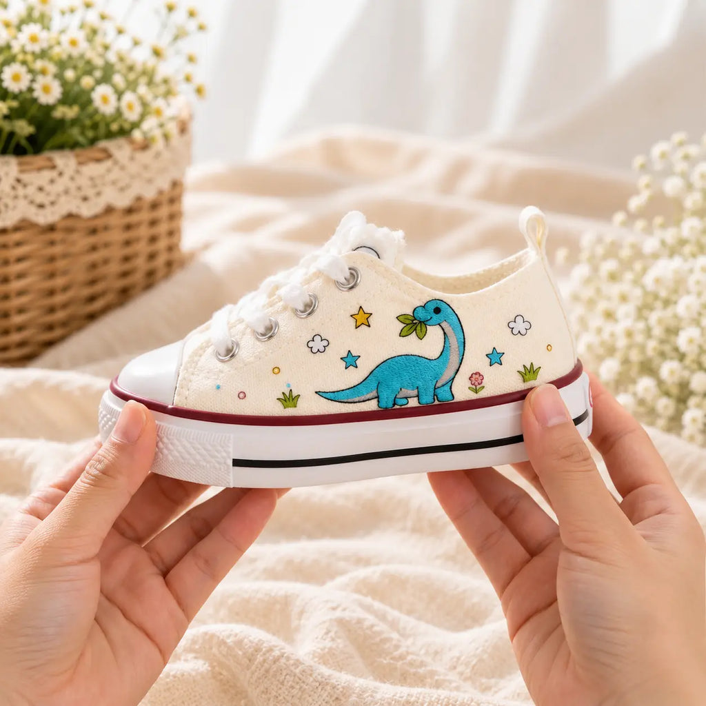 Personalized Dinosaur Embroidered Kids Sneakers