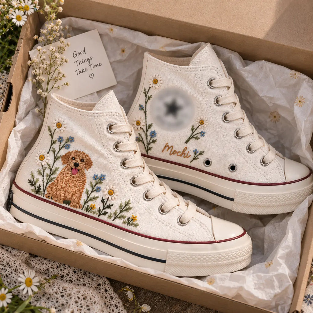 Personalized Dog Embroidered High Top Shoes