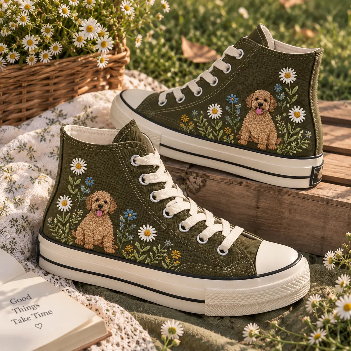 Personalized Dog Embroidered High Top Shoes