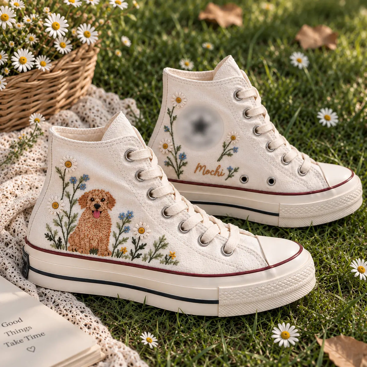 Personalized Dog Embroidered High Top Shoes