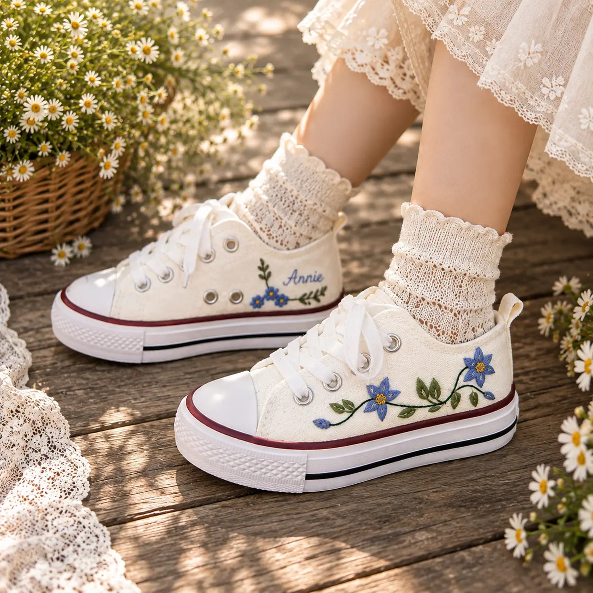 Personalized Embroidered Flower Sneakers