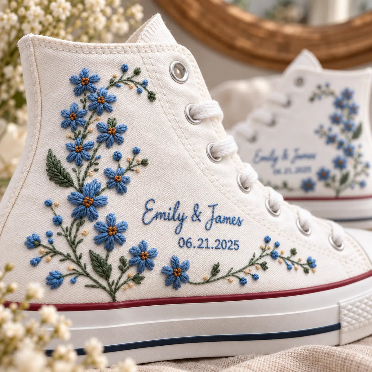 Personalized Floral Embroidered Sneakers
