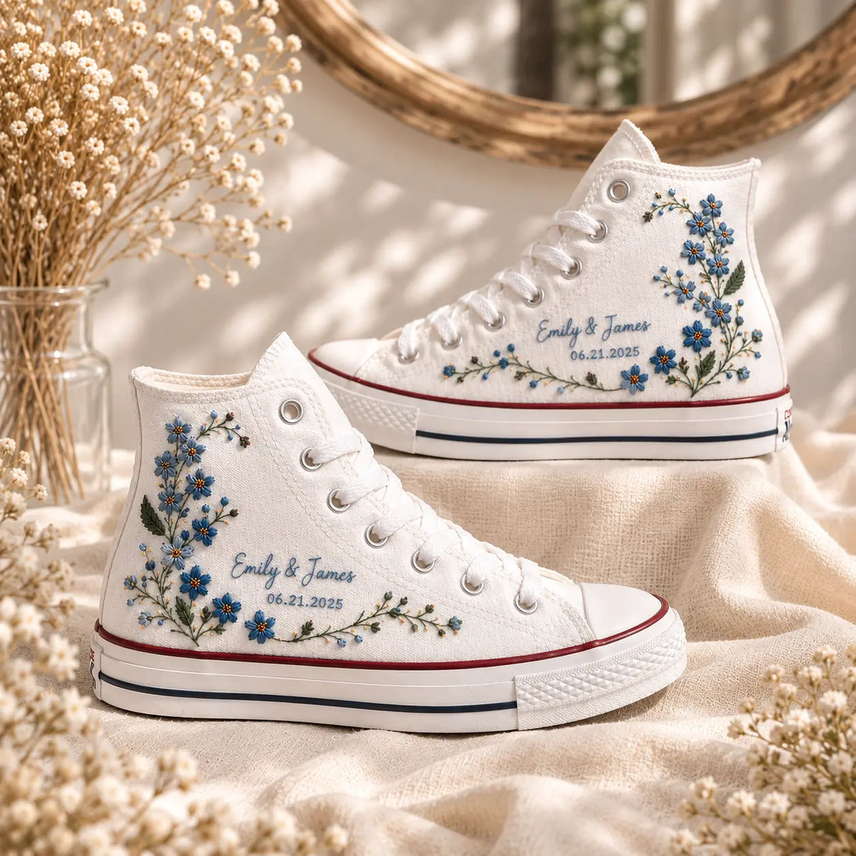 Personalized Floral Embroidered Sneakers