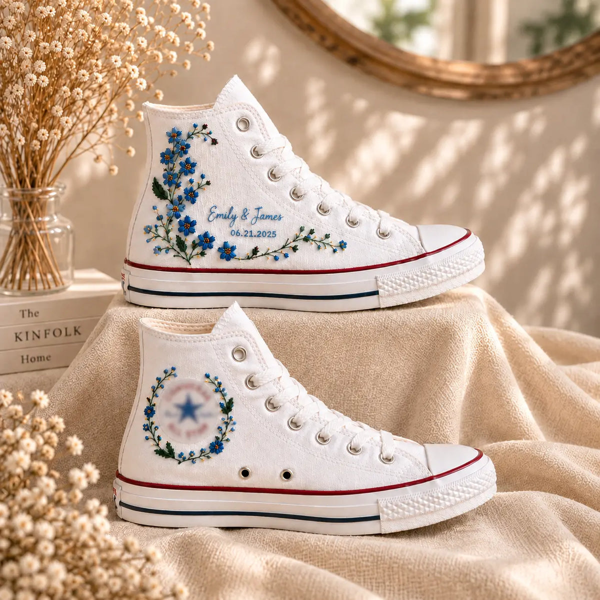 Personalized Floral Embroidered Sneakers