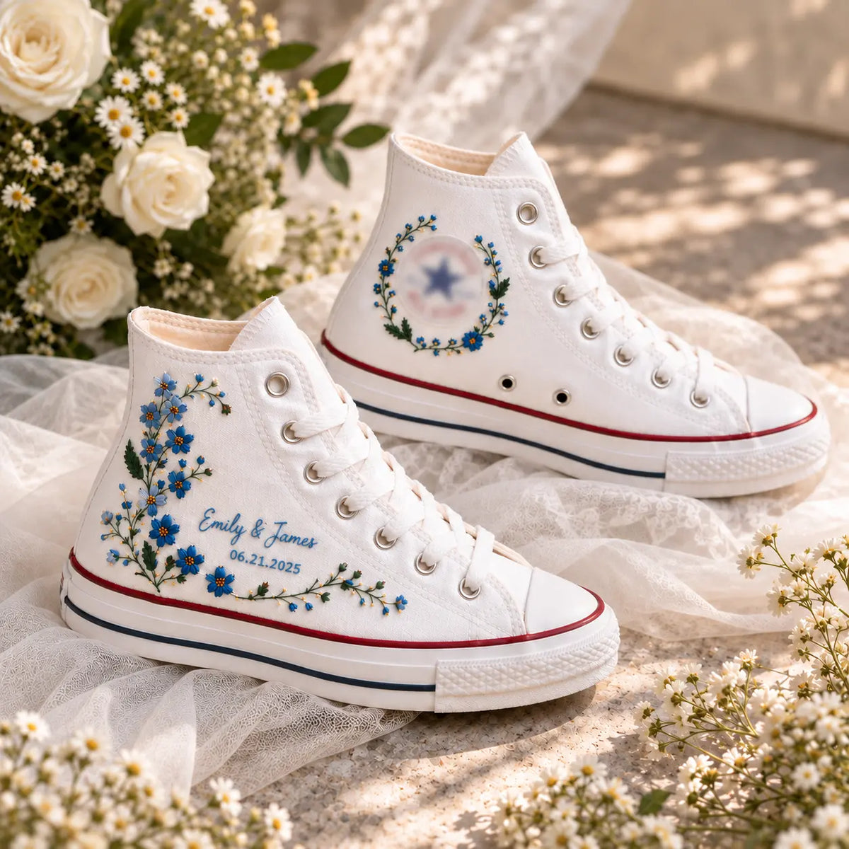 Personalized Floral Embroidered Sneakers