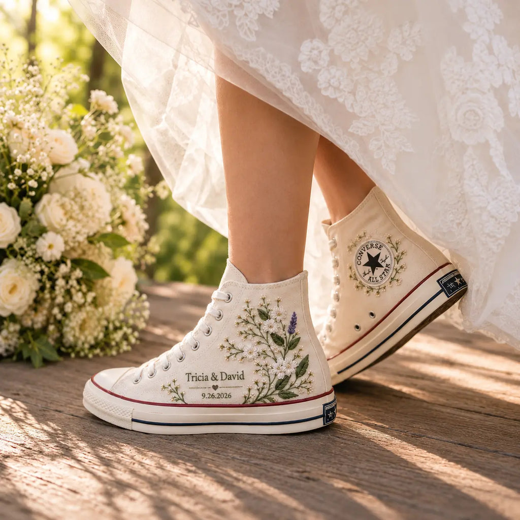 Personalized Floral Embroidered Wedding Sneakers
