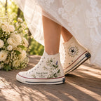 Personalized Floral Embroidered Wedding Sneakers