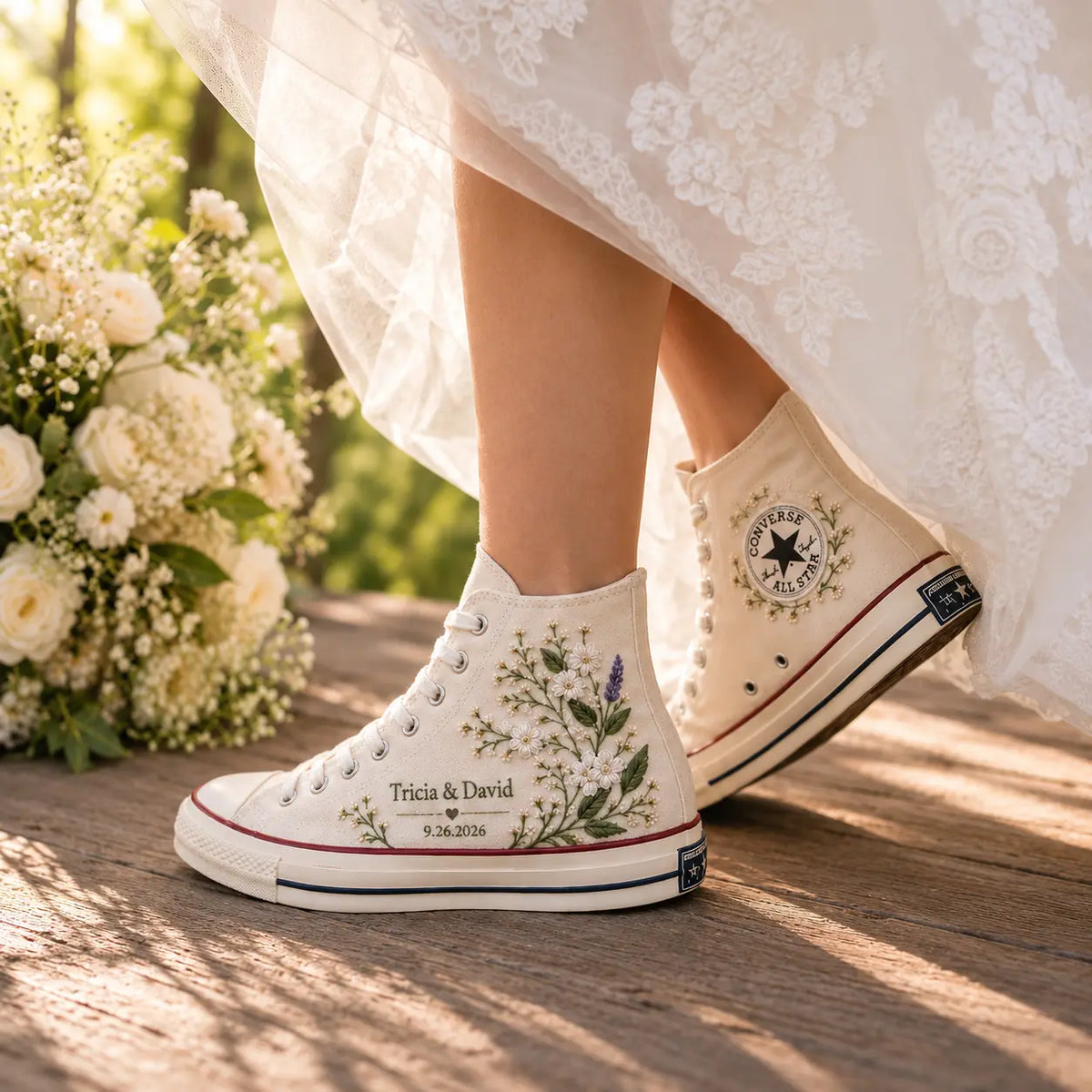 Personalized Floral Embroidered Wedding Sneakers