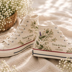 Personalized Floral Embroidered Wedding Sneakers