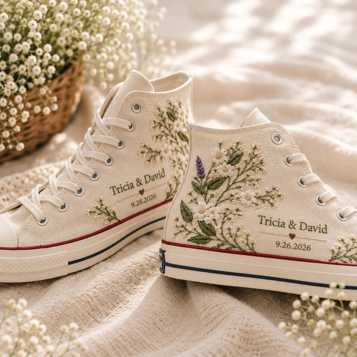 Personalized Floral Embroidered Wedding Sneakers