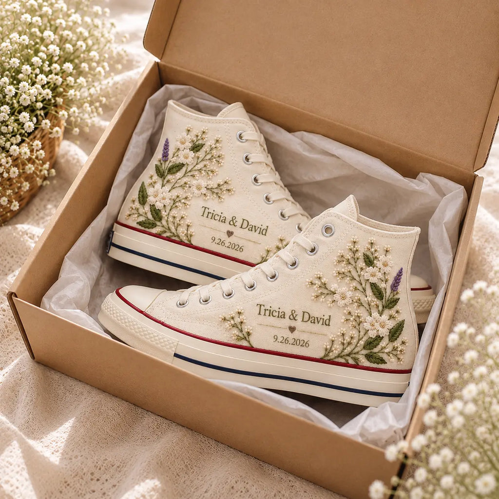 Personalized Floral Embroidered Wedding Sneakers