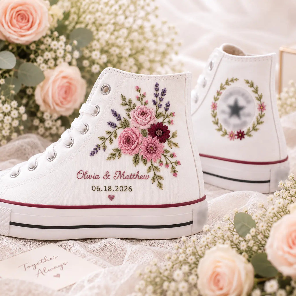 Personalized Floral Wedding High Tops