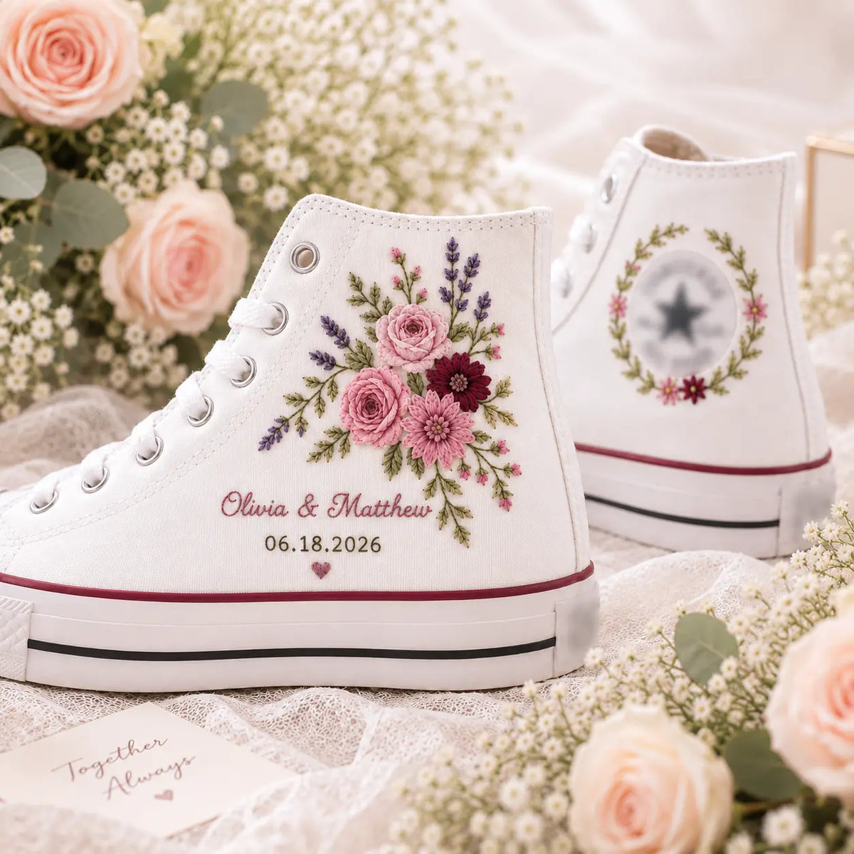 Personalized Floral Wedding High Tops