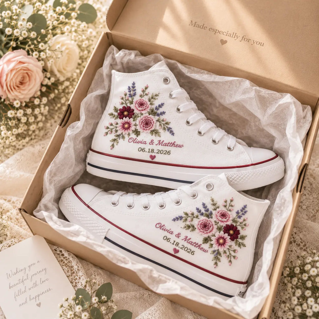 Personalized Floral Wedding High Tops