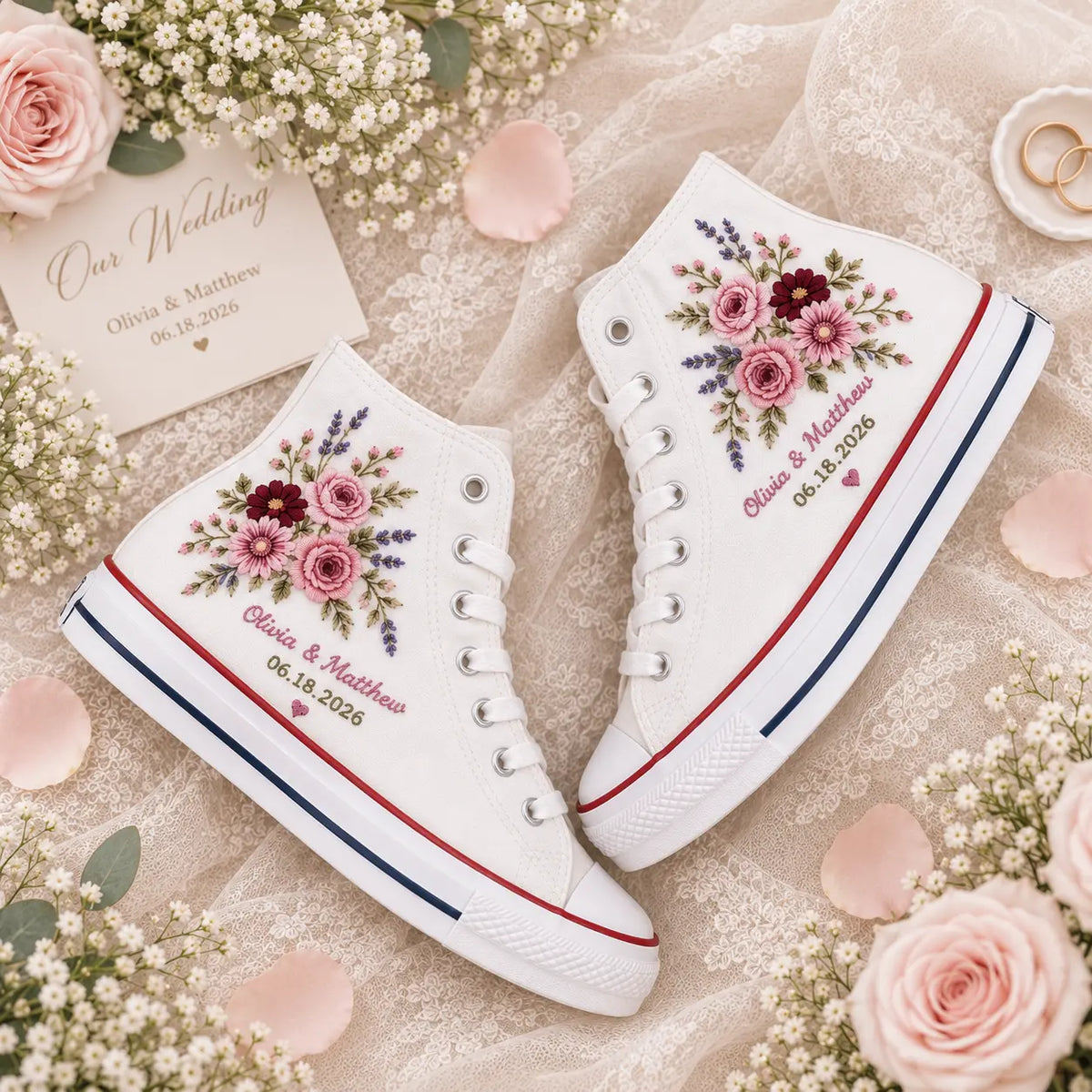 Personalized Floral Wedding High Tops