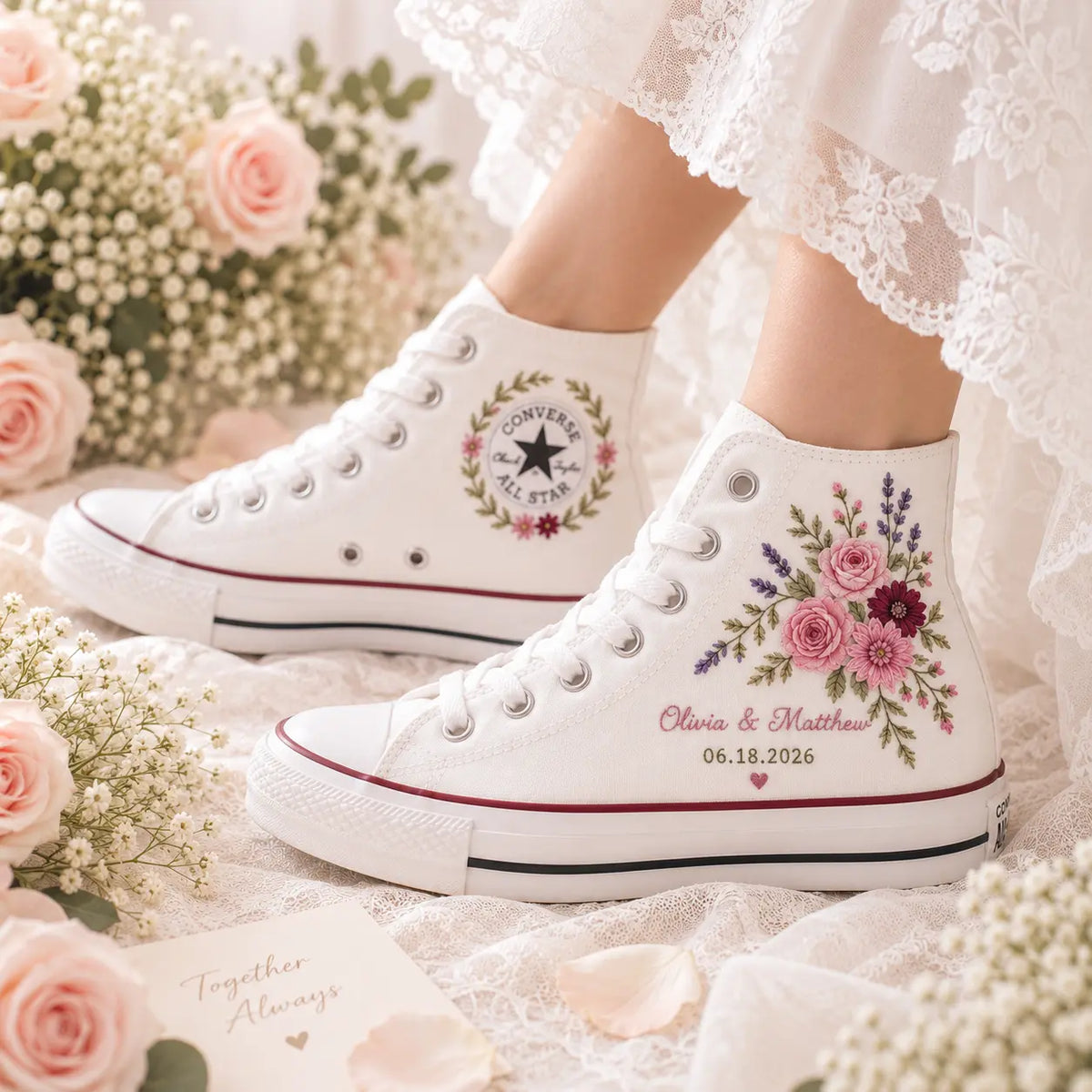 Personalized Floral Wedding High Tops
