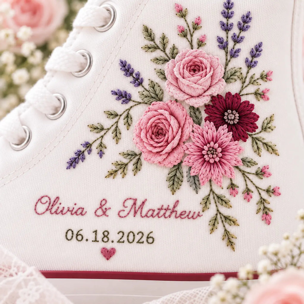Personalized Floral Wedding High Tops