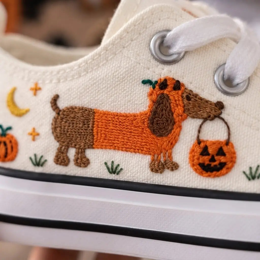 Personalized Halloween Dachshund Kids Sneakers
