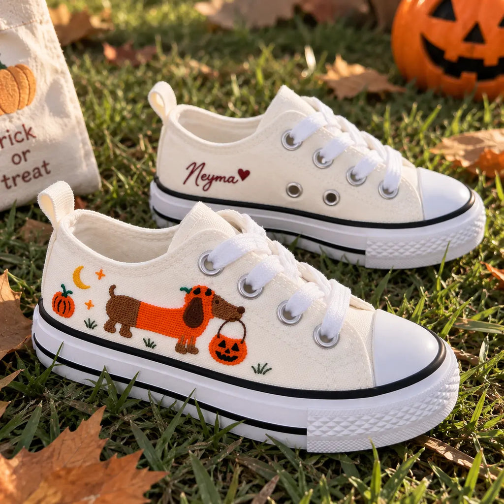 Personalized Halloween Dachshund Kids Sneakers