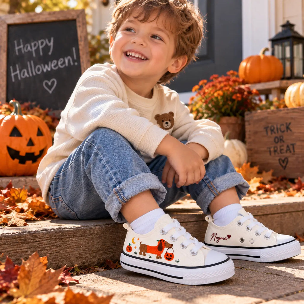 Personalized Halloween Dachshund Kids Sneakers
