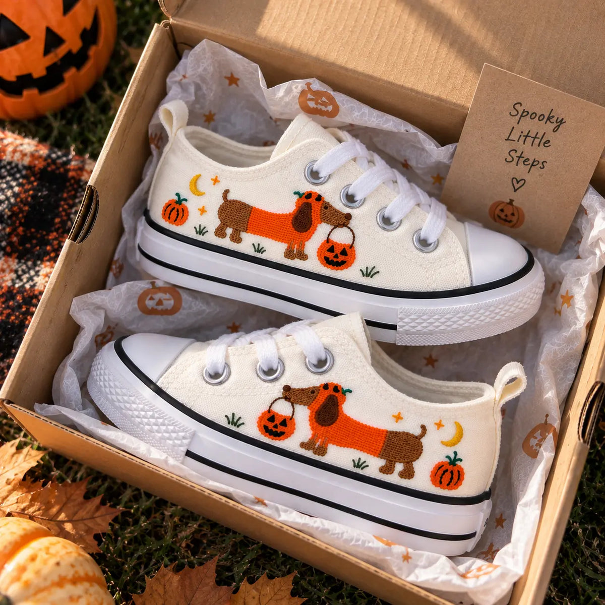 Personalized Halloween Dachshund Kids Sneakers
