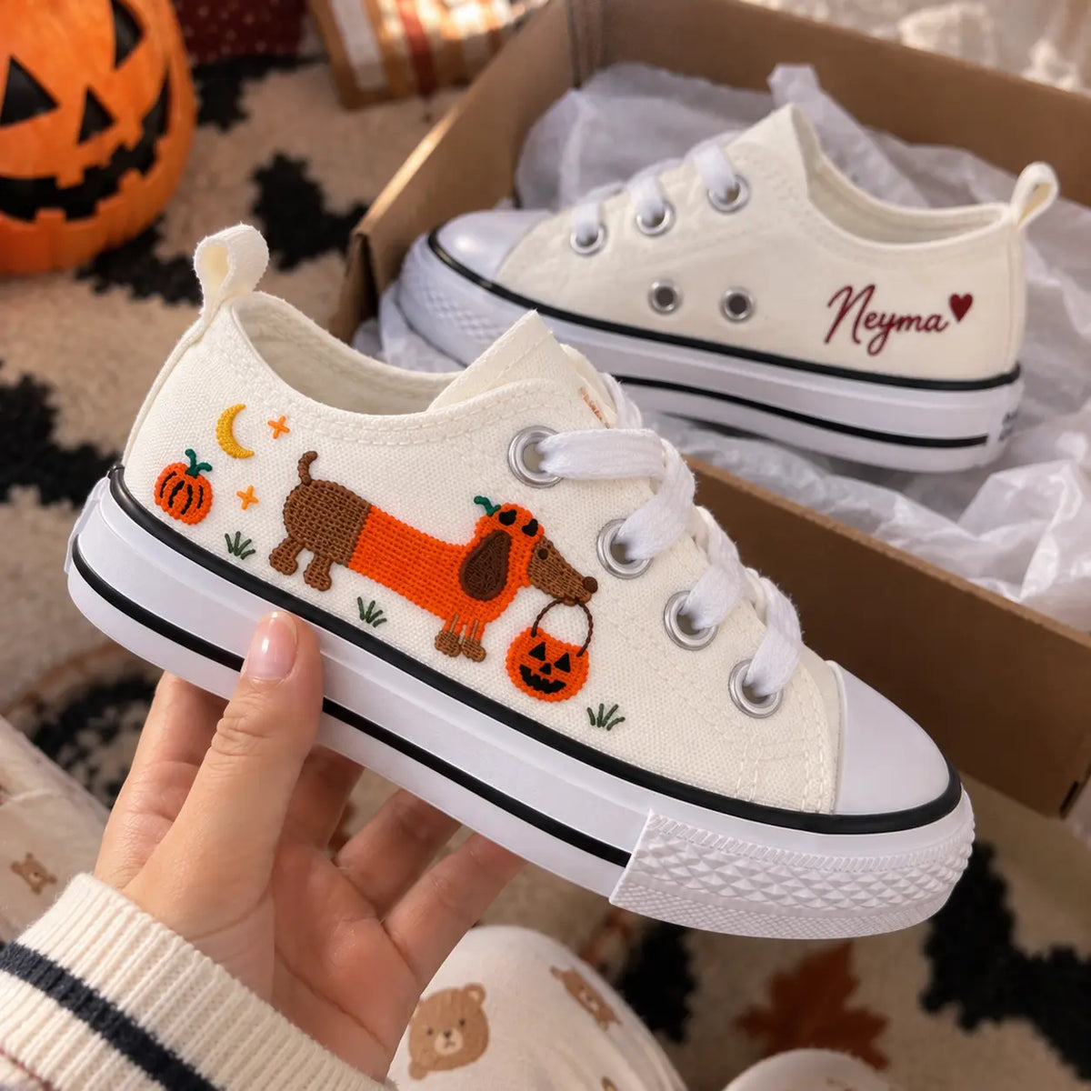 Personalized Halloween Dachshund Kids Sneakers