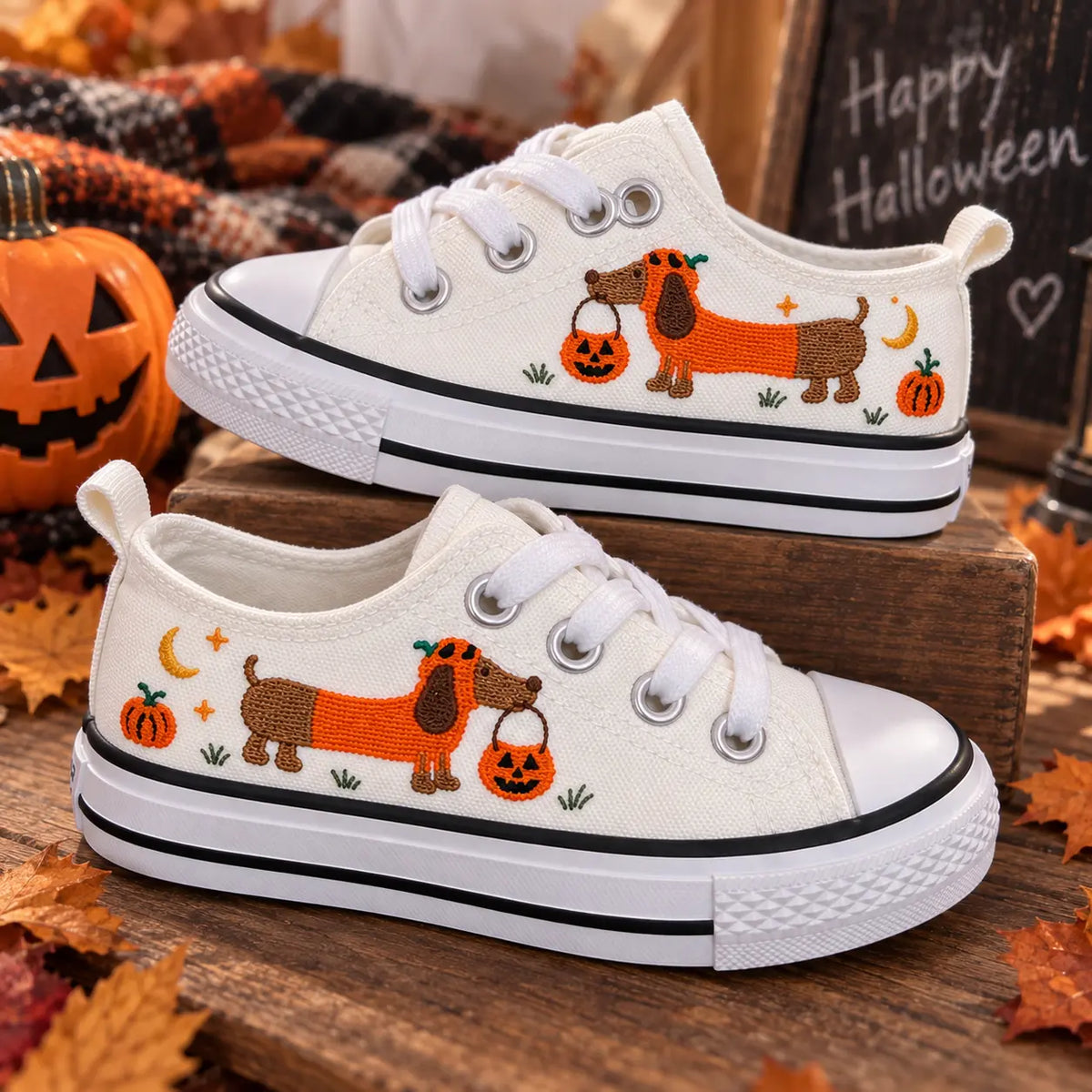 Personalized Halloween Dachshund Kids Sneakers