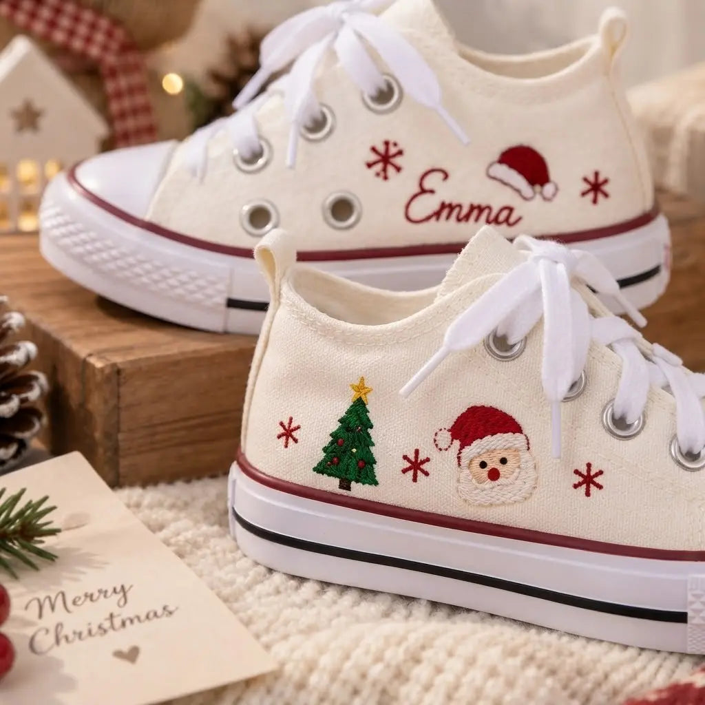 Personalized Kids Christmas Embroidered Sneakers