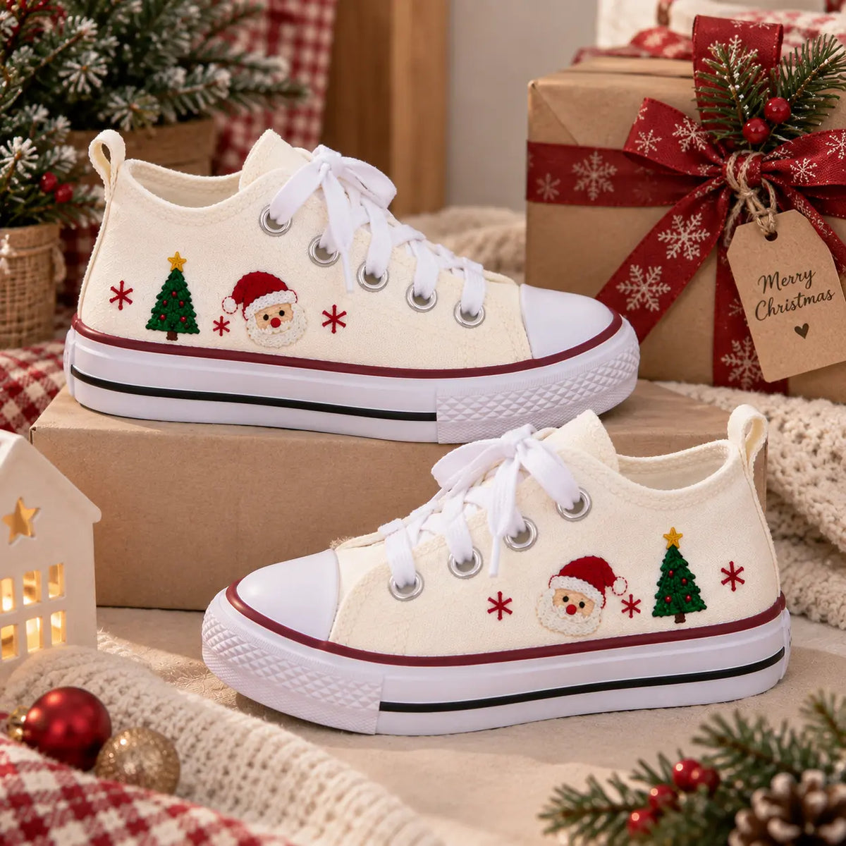 Personalized Kids Christmas Embroidered Sneakers