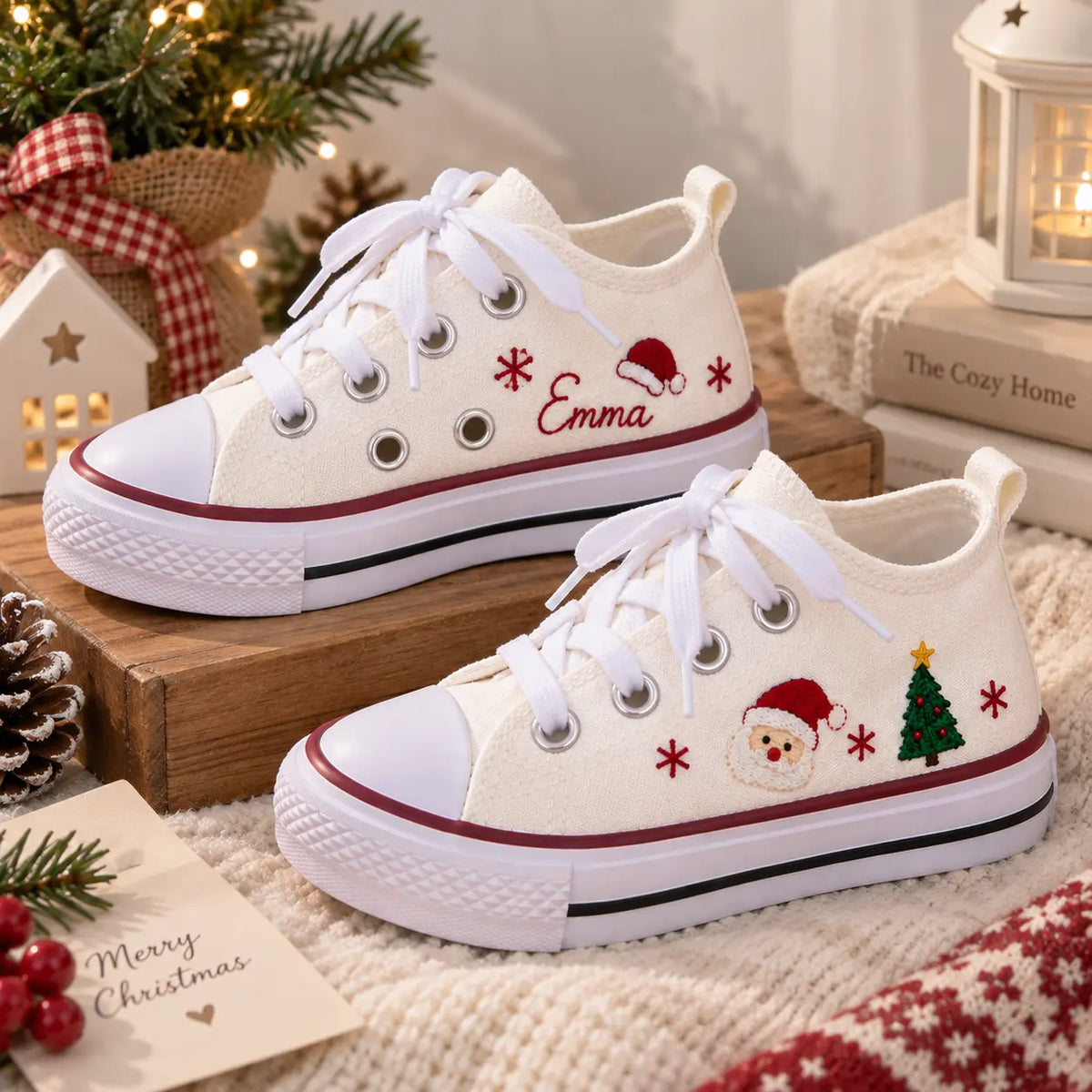 Personalized Kids Christmas Embroidered Sneakers