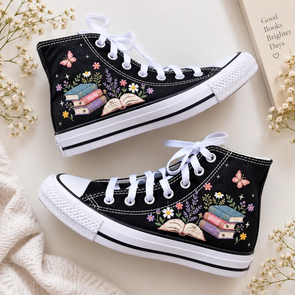 Personalized Name Bookish Hand Embroidered Sneakers