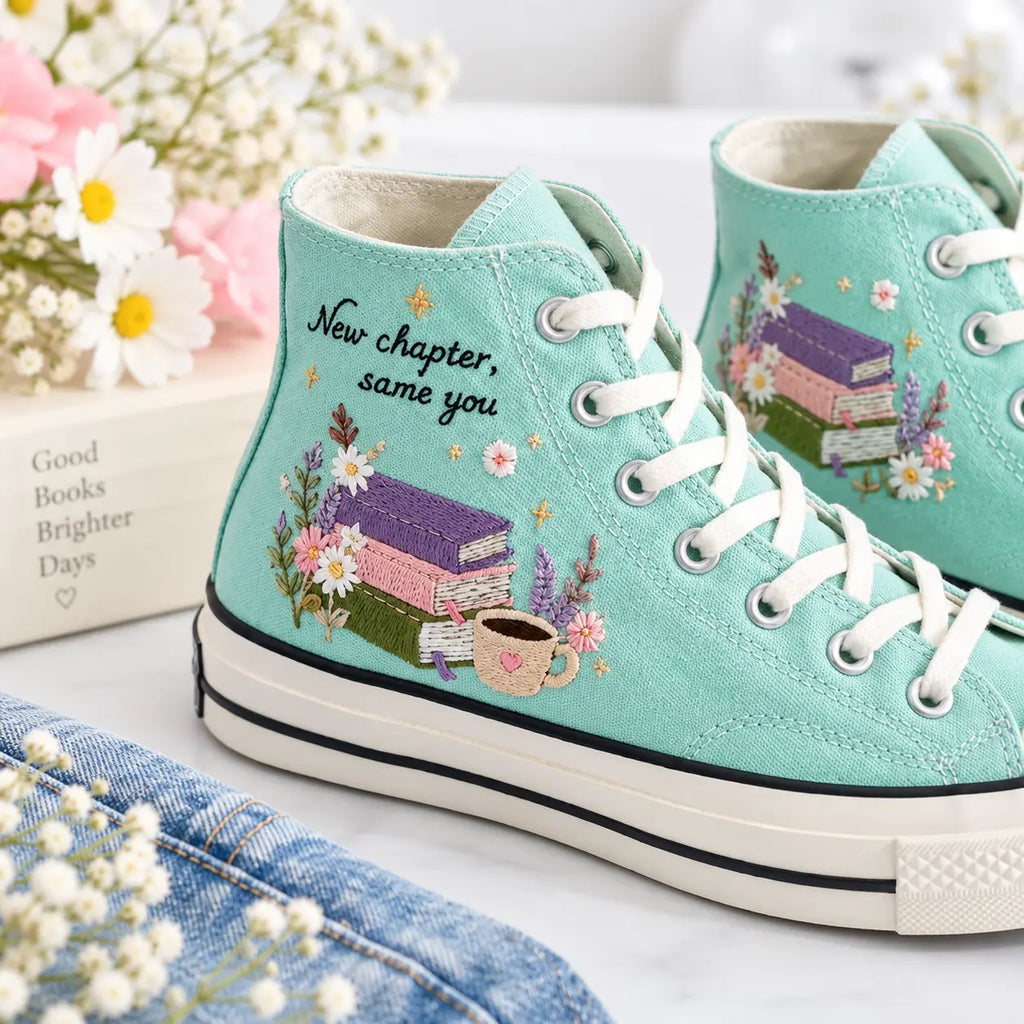 Personalized Name Bookish Hand Embroidered Sneakers