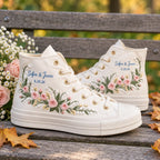 Personalized Name Floral Embroidered Wedding Sneakers