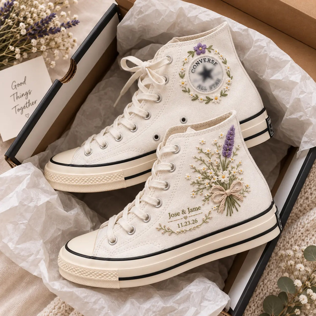 Personalized Name Floral Hand Embroidered Shoes