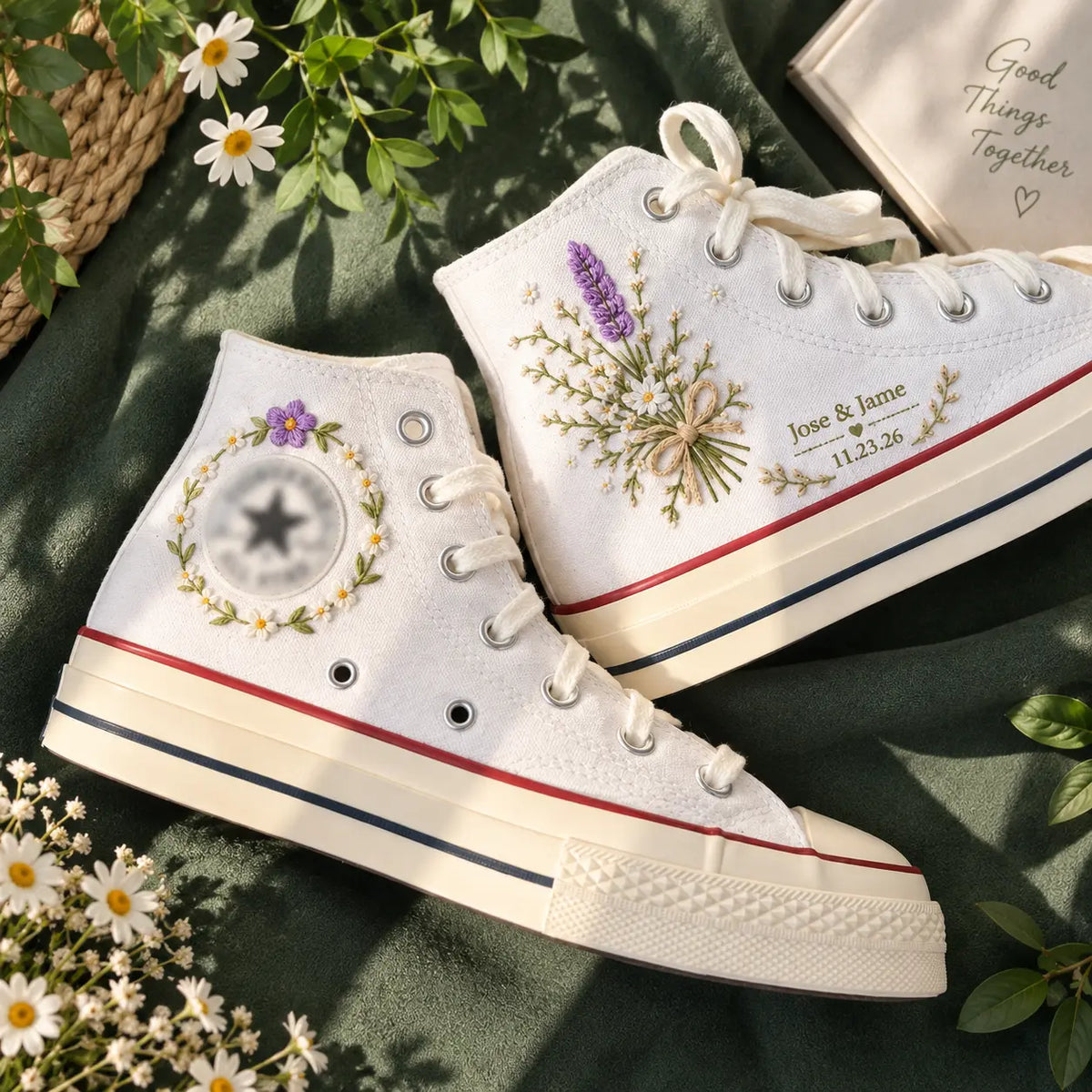 Personalized Name Floral Hand Embroidered Shoes