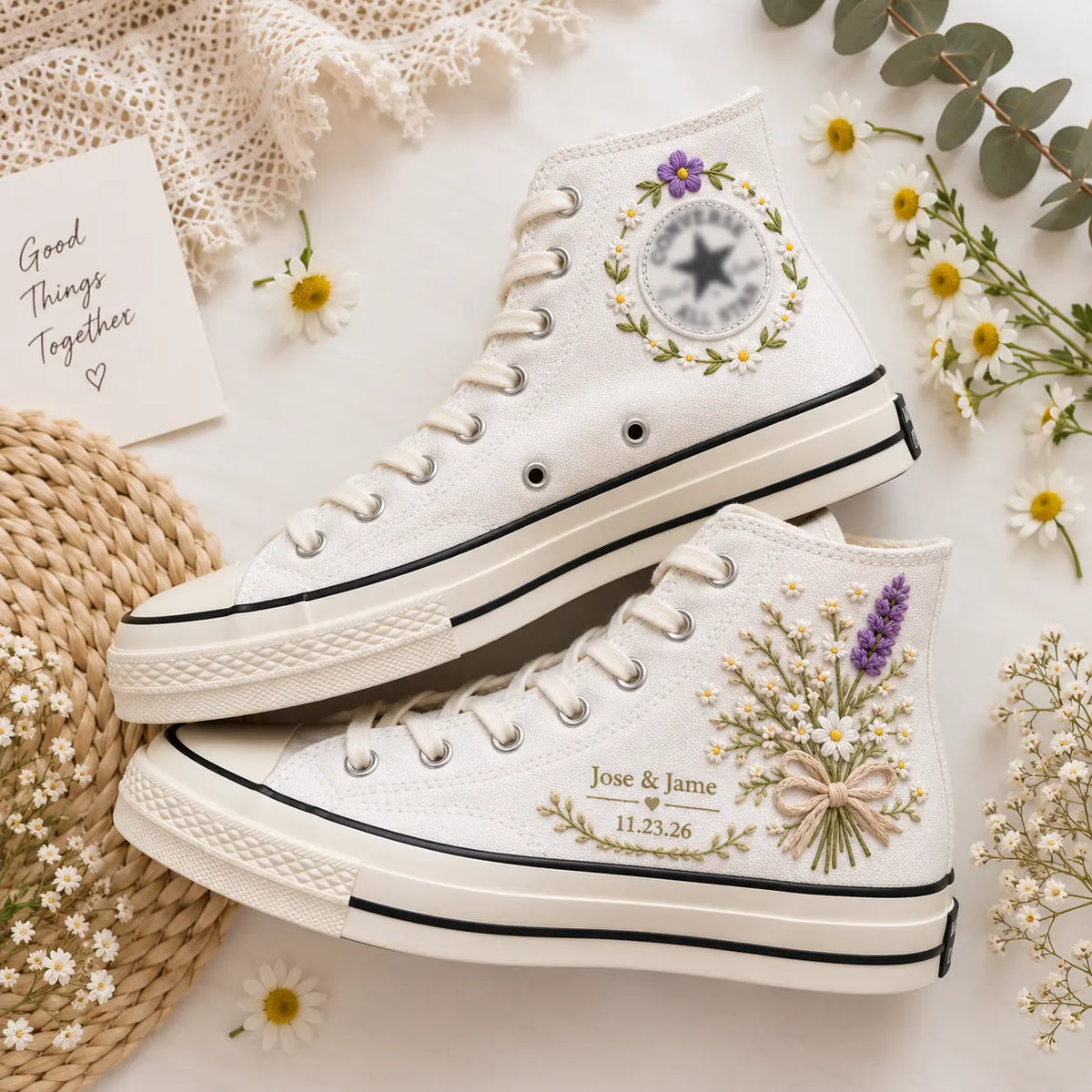 Personalized Name Floral Hand Embroidered Shoes