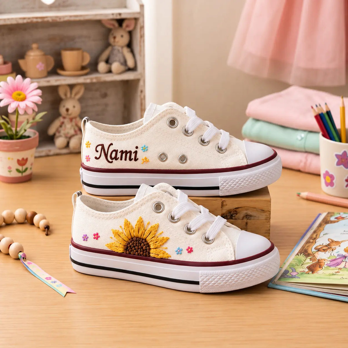 Personalized Name Hand Embroidered Kids Sneakers