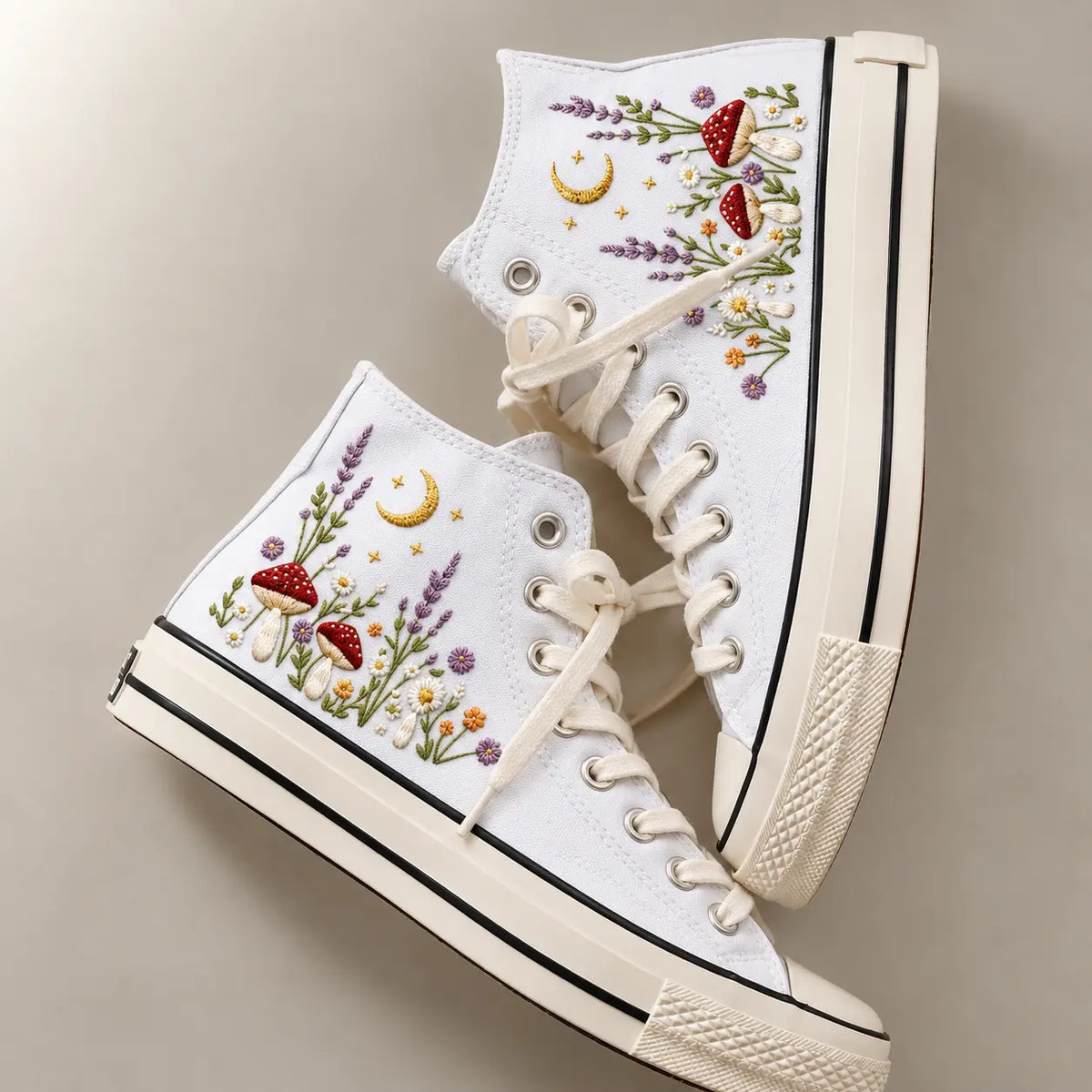 Personalized Name Mushroom Moon Floral Embroidered Sneakers