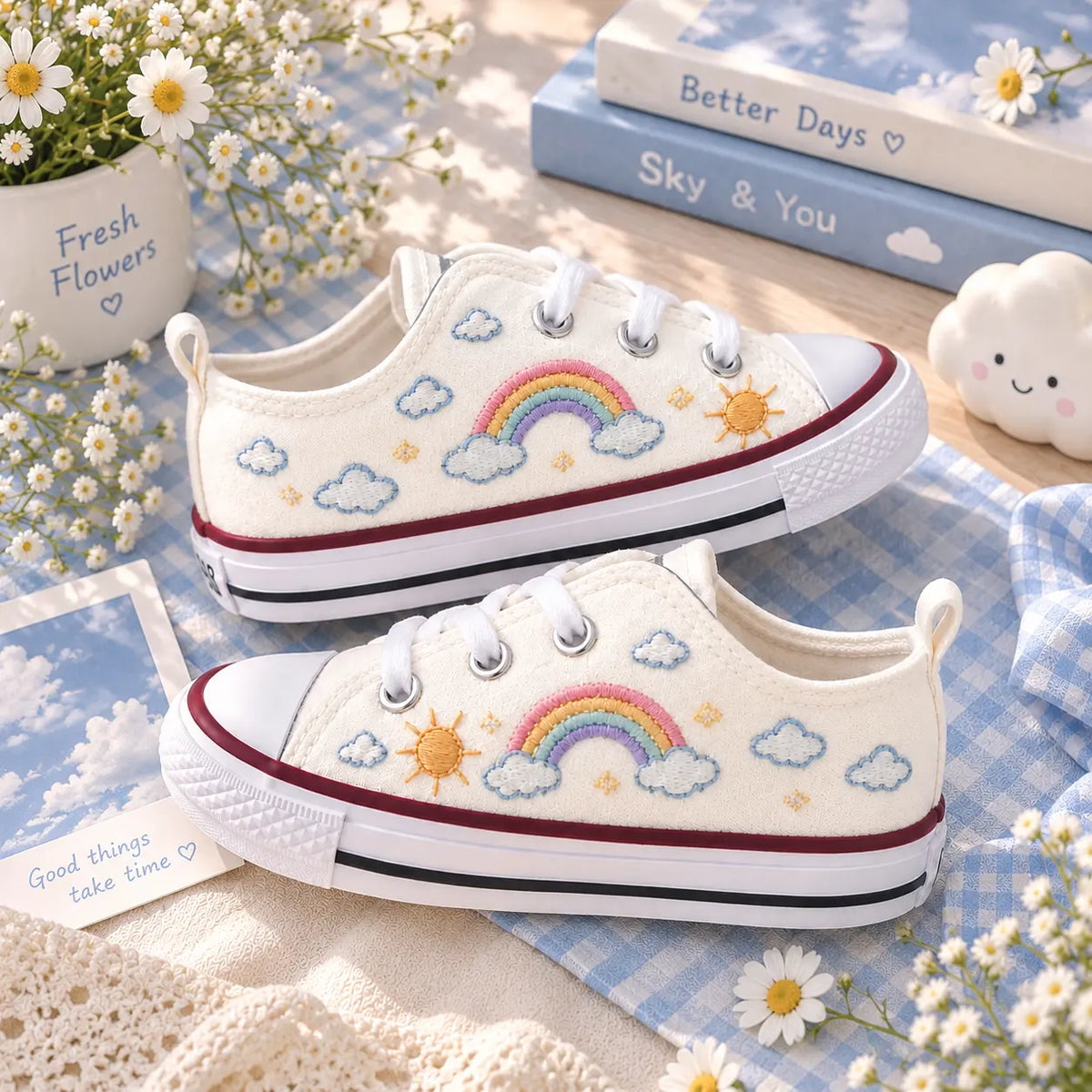Personalized Name Rainbow Hand Embroidered Sneakers