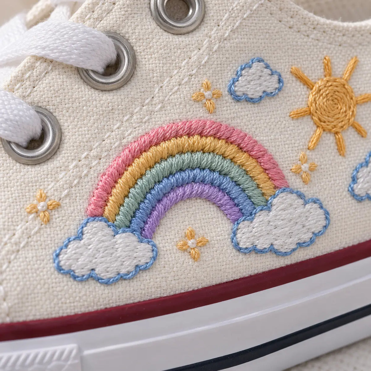 Personalized Name Rainbow Hand Embroidered Sneakers