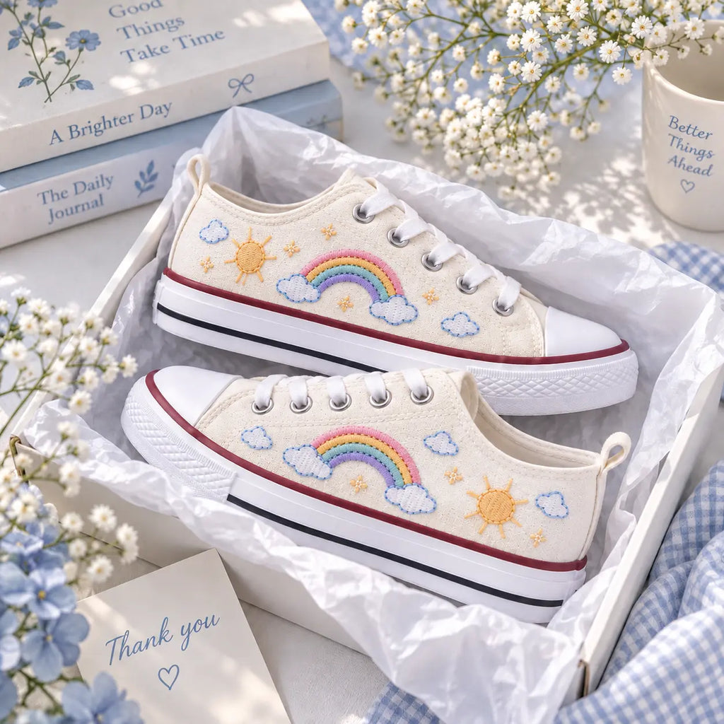 Personalized Name Rainbow Hand Embroidered Sneakers