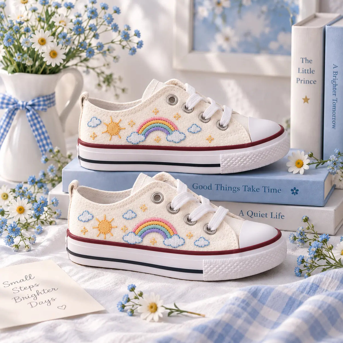 Personalized Name Rainbow Hand Embroidered Sneakers