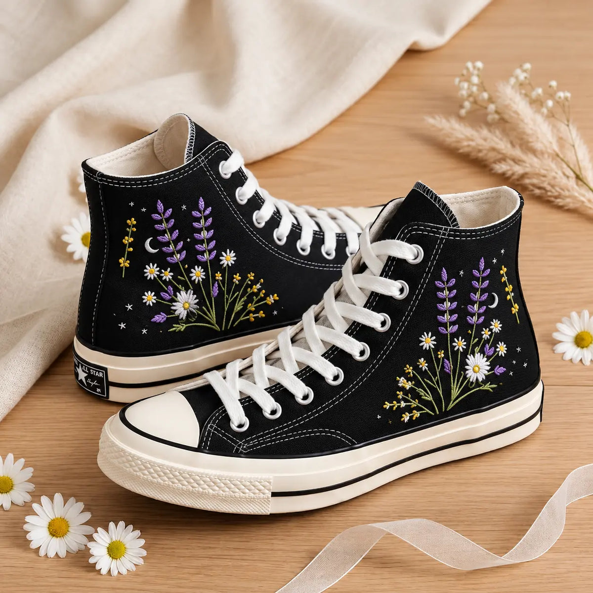 Personalized Name Wildflower Hand Embroidered Sneakers