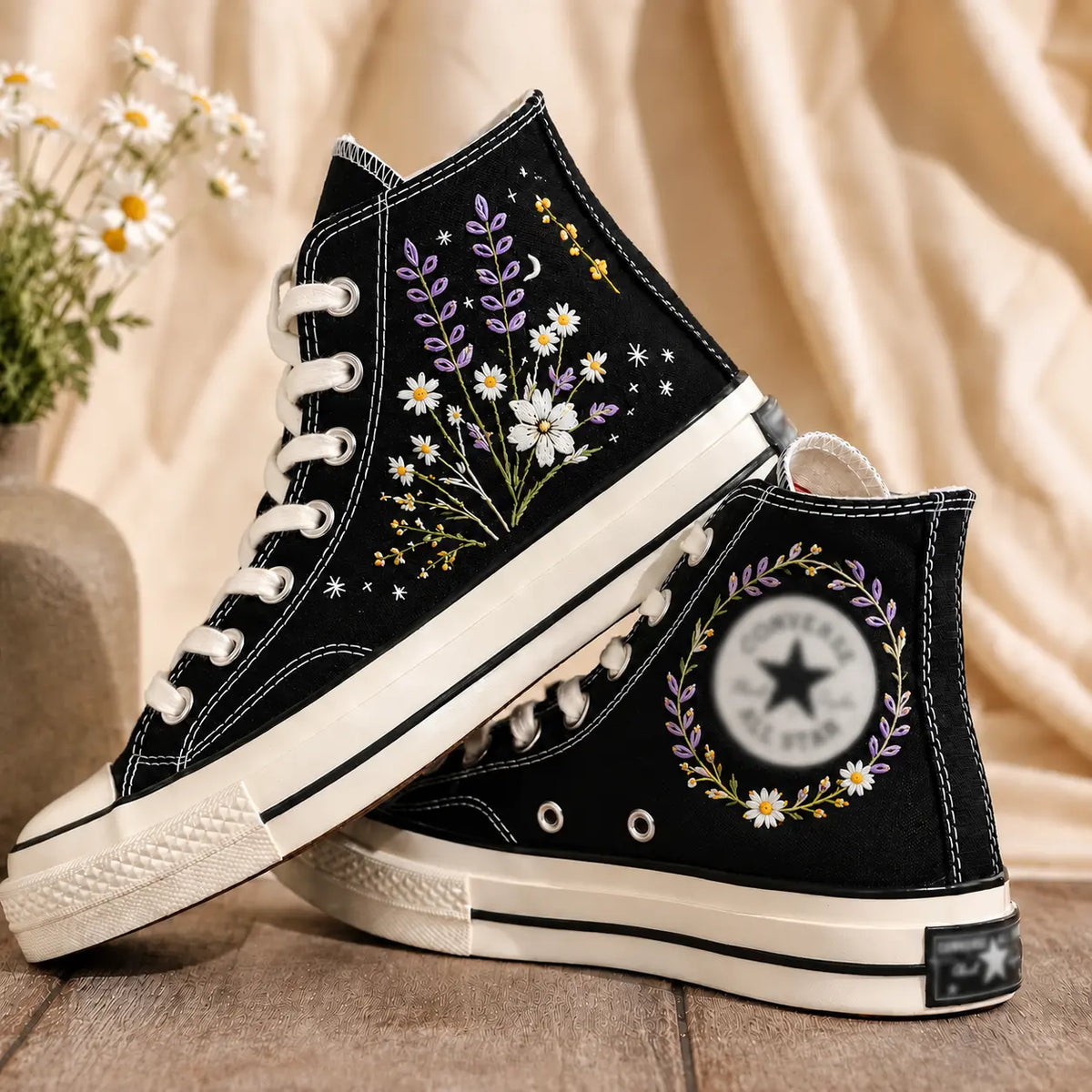 Personalized Name Wildflower Hand Embroidered Sneakers