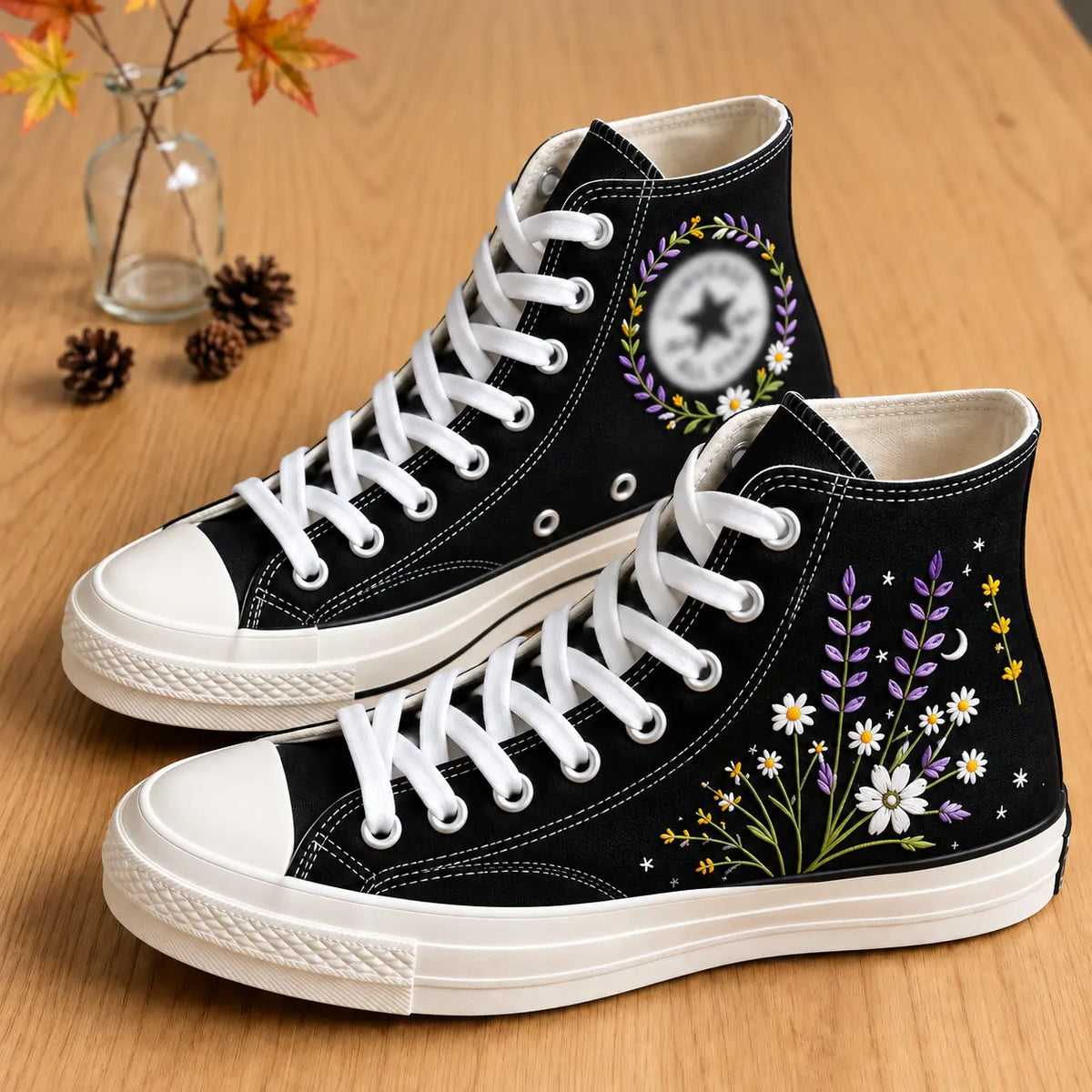 Personalized Name Wildflower Hand Embroidered Sneakers