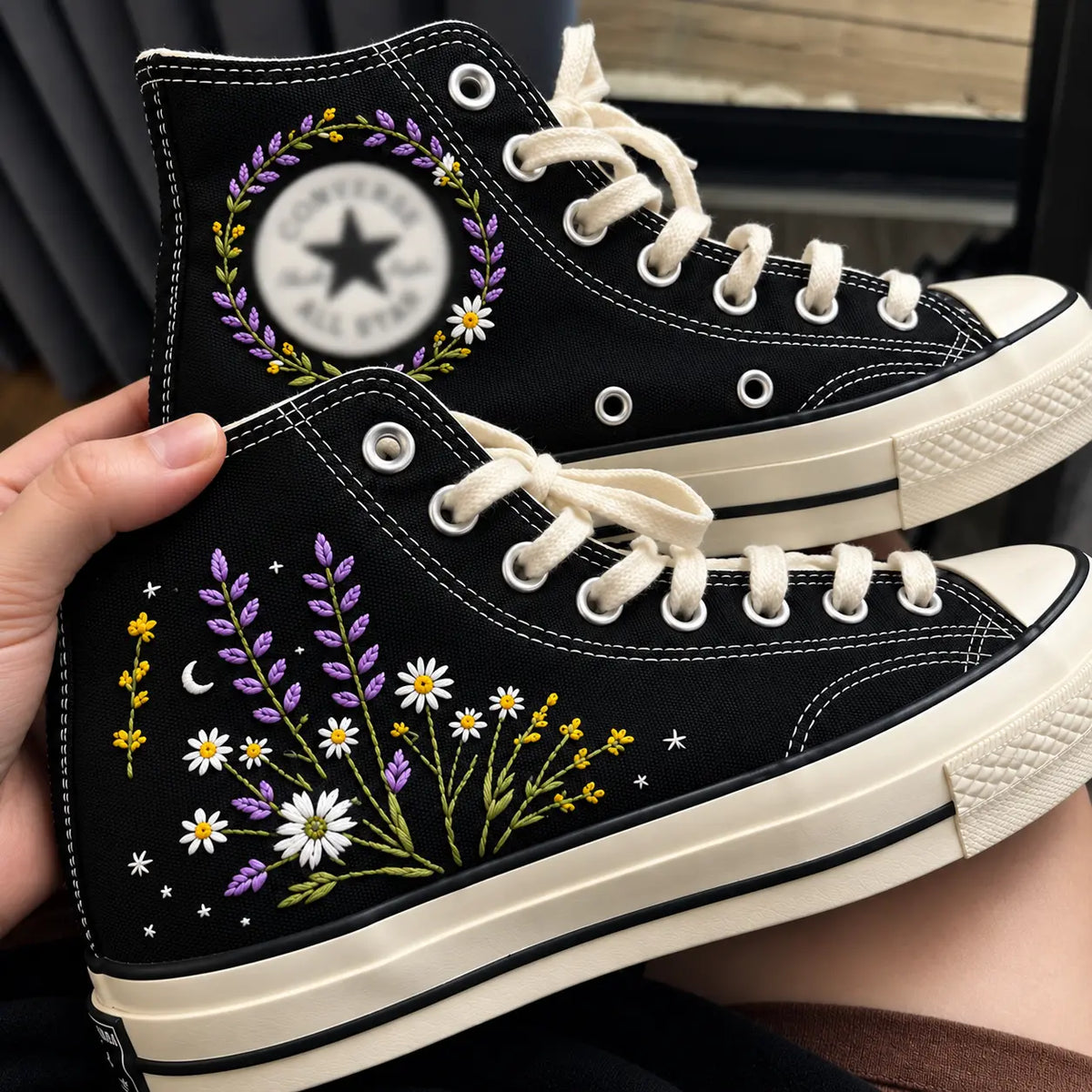 Personalized Name Wildflower Hand Embroidered Sneakers