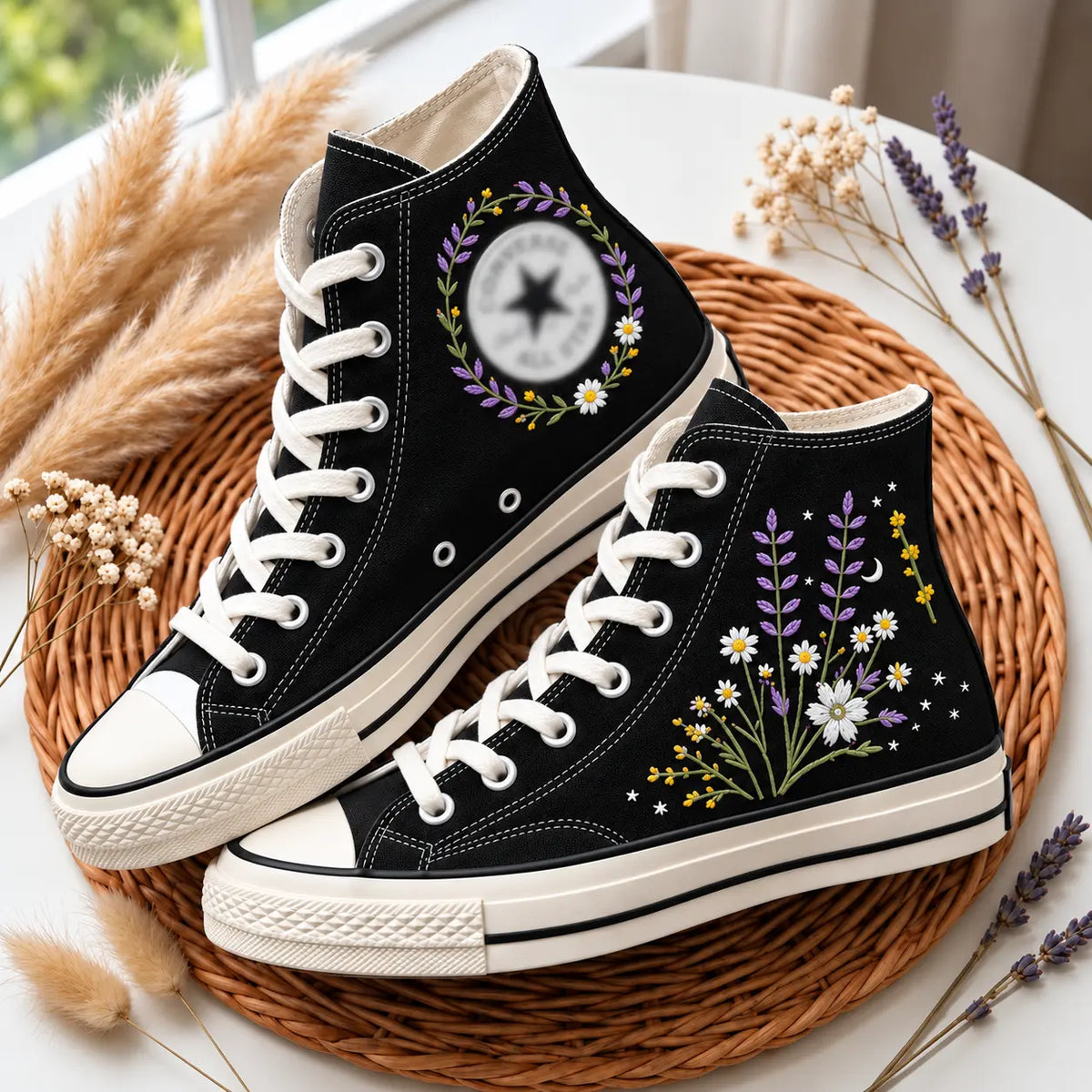 Personalized Name Wildflower Hand Embroidered Sneakers