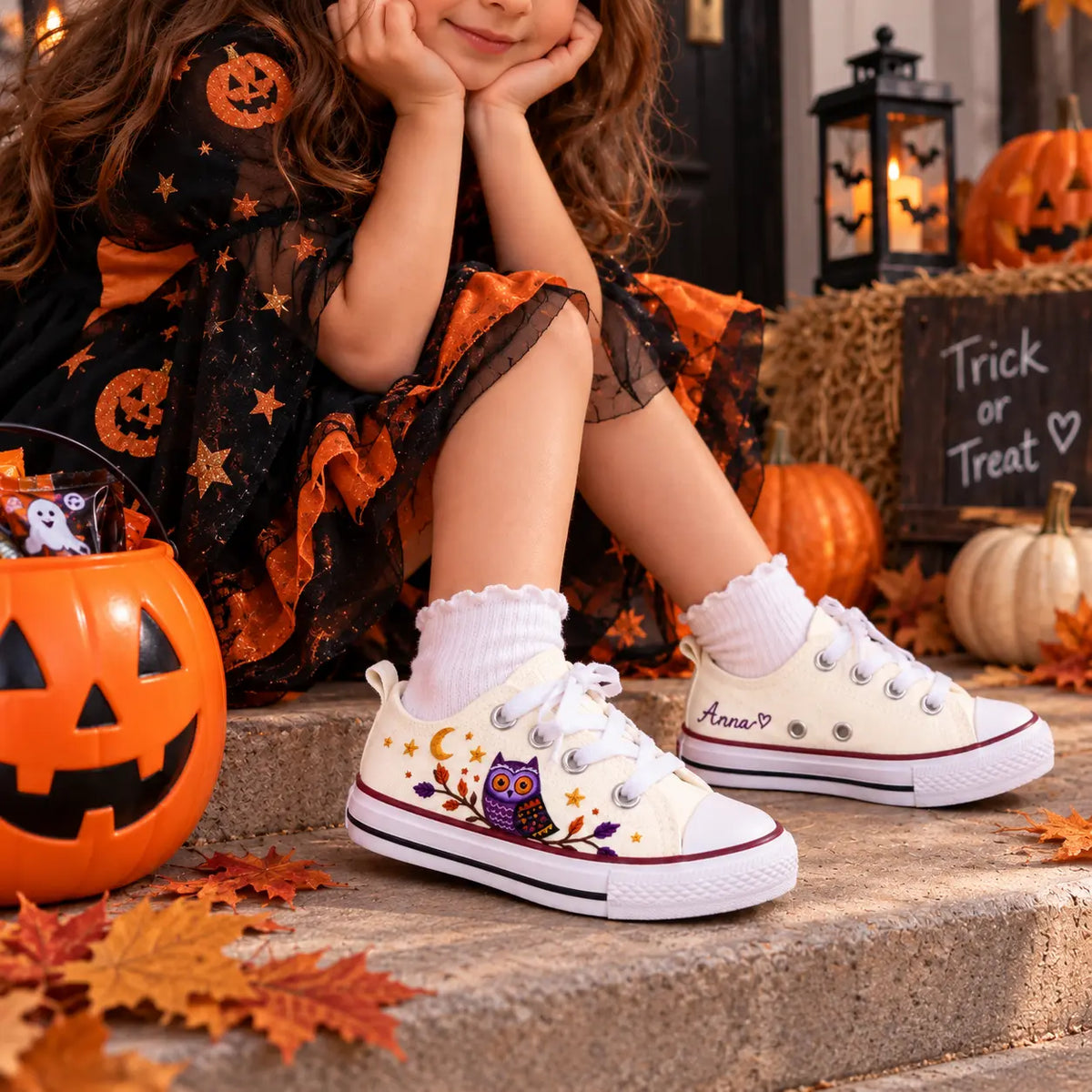Personalized Owl Embroidered Kids Sneakers