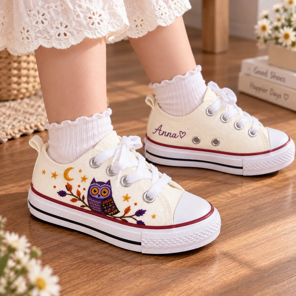 Personalized Owl Embroidered Kids Sneakers
